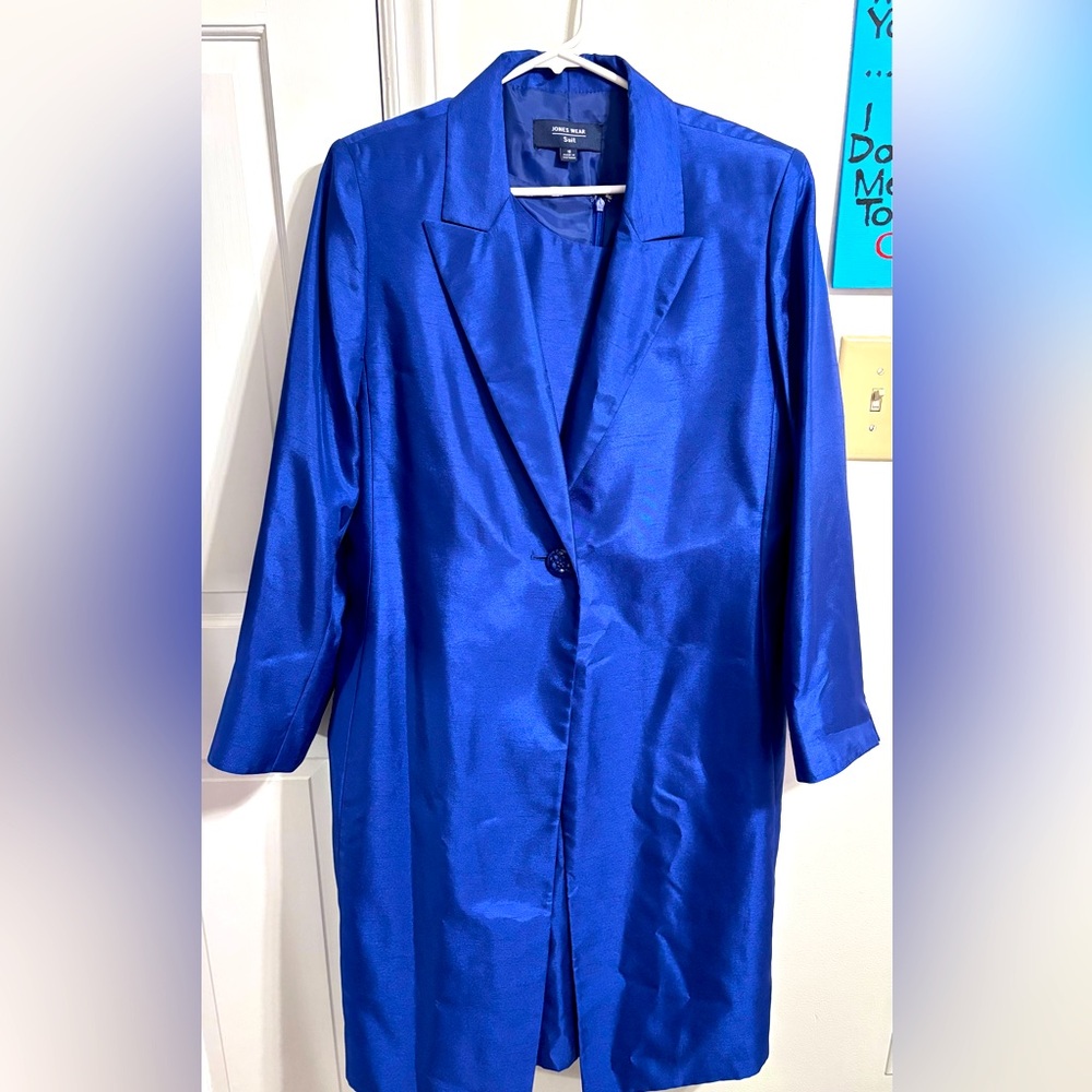 JONES WEAR Long Jacket & Dress Set 16 Electric Periwinkle Blue Purple Suit Set